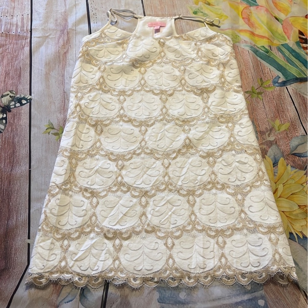 lilly pulitzer white gold scalloped dress size XS